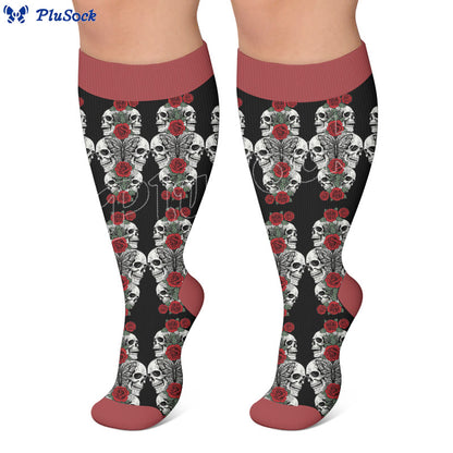 Chaussettes de compression grandes tailles à imprimé tête de mort rétro - image 2