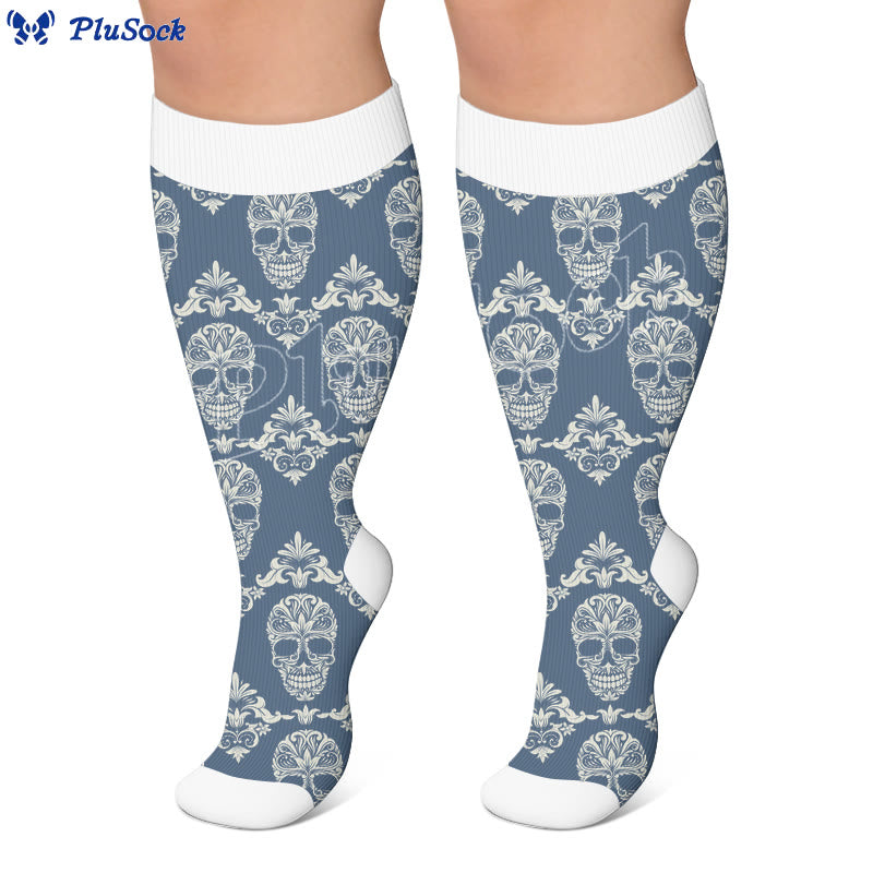 Chaussettes de compression grandes tailles à imprimé tête de mort rétro - image 4