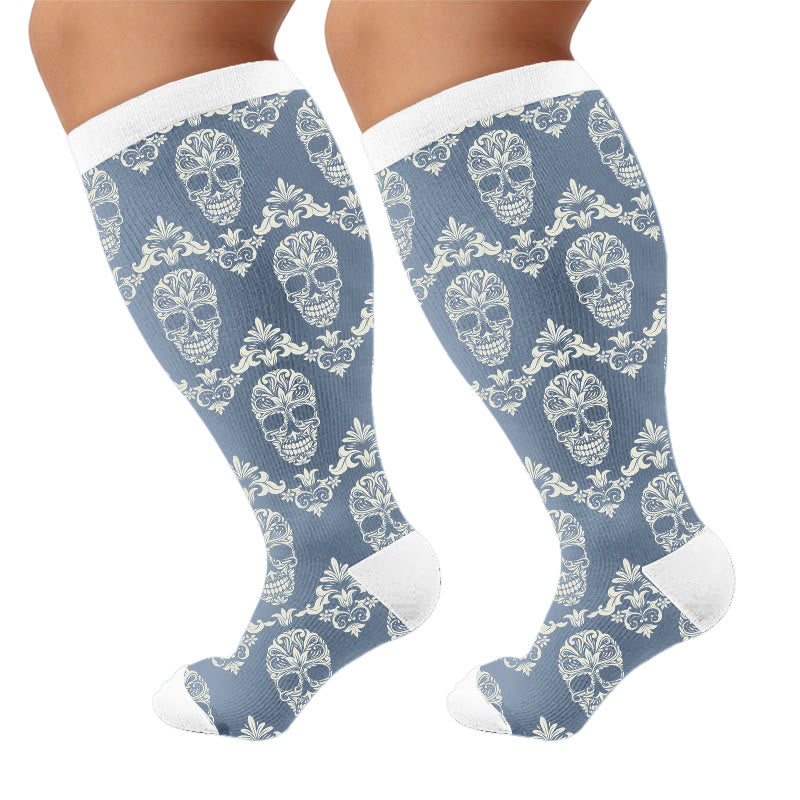 Chaussettes de compression grandes tailles à imprimé tête de mort rétro - Crâne (1 paire) - 4XL - image 7