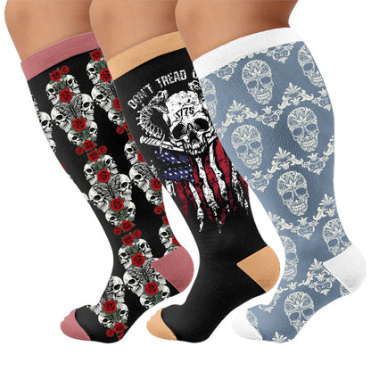 Chaussettes de compression grandes tailles à imprimé tête de mort rétro - Multicolore (3 paires) - 4XL - image 1
