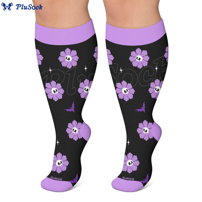 Chaussettes de compression grandes tailles à motif de crâne et fleurs - image 3