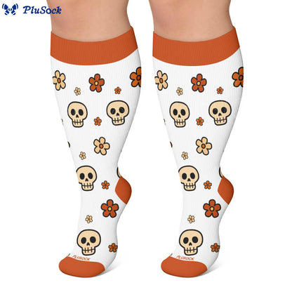Chaussettes de compression grandes tailles à motif de crâne et fleurs - image 2