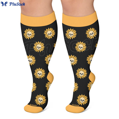 Chaussettes de compression grandes tailles à motif de crâne et fleurs - image 4