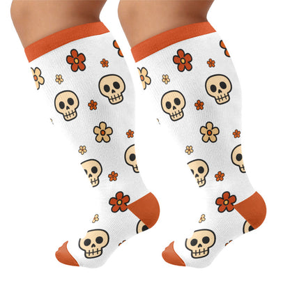 Chaussettes de compression grandes tailles à motif de crâne et fleurs - Blanc (1 paire) - 4XL - image 6