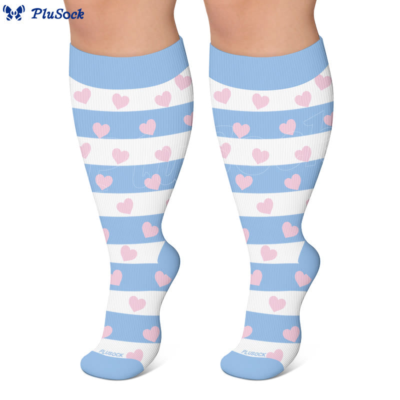 Chaussettes de compression grandes tailles à rayures cœur et marguerite - image 2