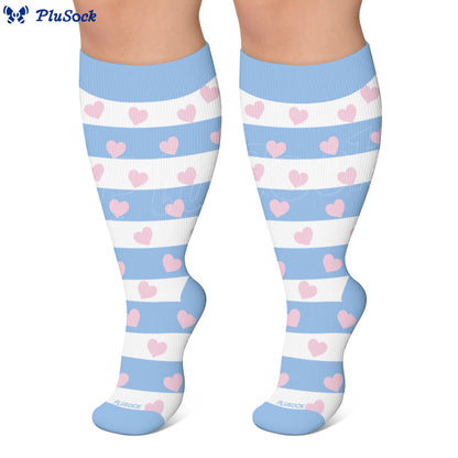 Chaussettes de compression grandes tailles à rayures cœur et marguerite - image 2