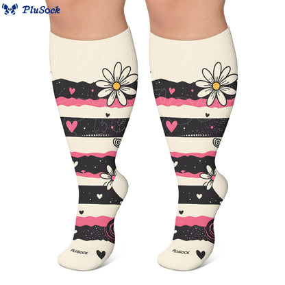 Chaussettes de compression grandes tailles à rayures cœur et marguerite - image 3