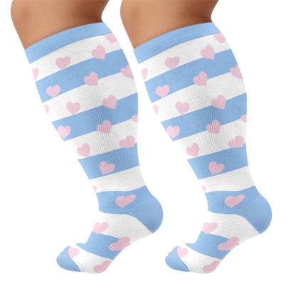 Chaussettes de compression grandes tailles à rayures cœur et marguerite - Bleu (1 paire) - 4XL - image 5