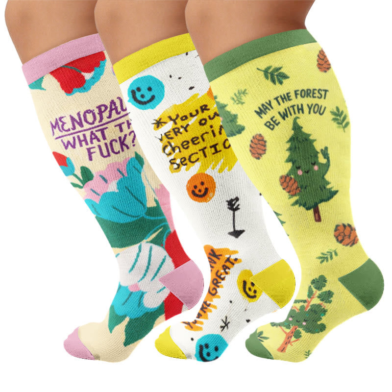 Chaussettes de compression grandes tailles à motifs joyeux - Multicolore (3 paires) - 4XL - image 1