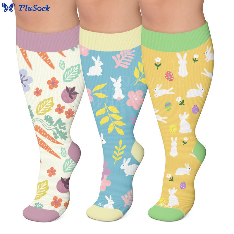 Chaussettes de compression grandes tailles à motifs carottes et fleurs et œufs - image 0
