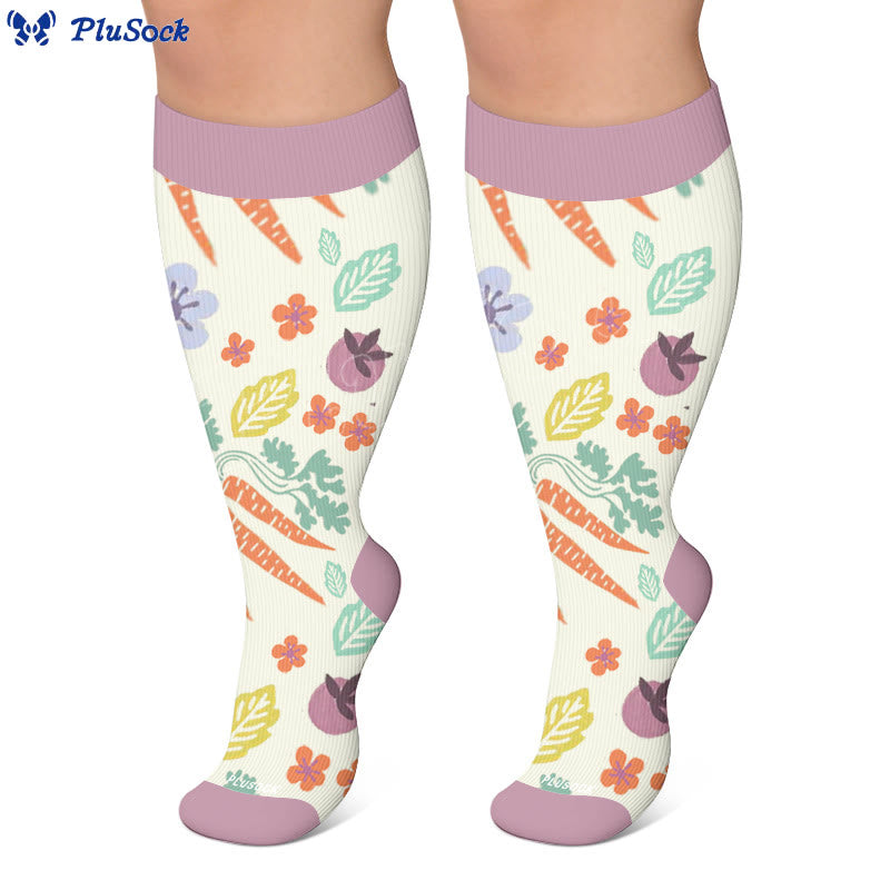 Chaussettes de compression grandes tailles à motifs carottes et fleurs et œufs - image 2