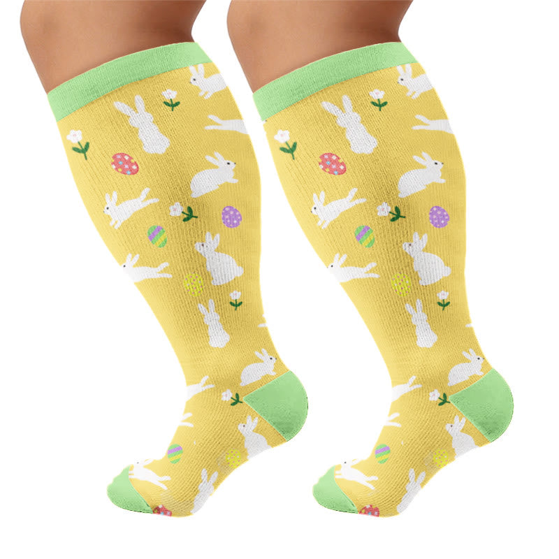 Chaussettes de compression grandes tailles à motifs carottes et fleurs et œufs - Jaune (1 paire) - 4XL - image 5