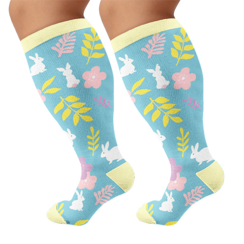 Chaussettes de compression grandes tailles à motifs carottes et fleurs et œufs - Bleu (1 paire) - 4XL - image 7