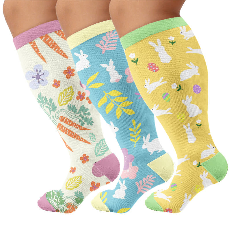 Chaussettes de compression grandes tailles à motifs carottes et fleurs et œufs - Multicolore (3 paires) - 4XL - image 1