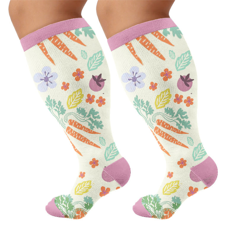 Chaussettes de compression grandes tailles à motifs carottes et fleurs et œufs - Violet (1 paire) - 4XL - image 6