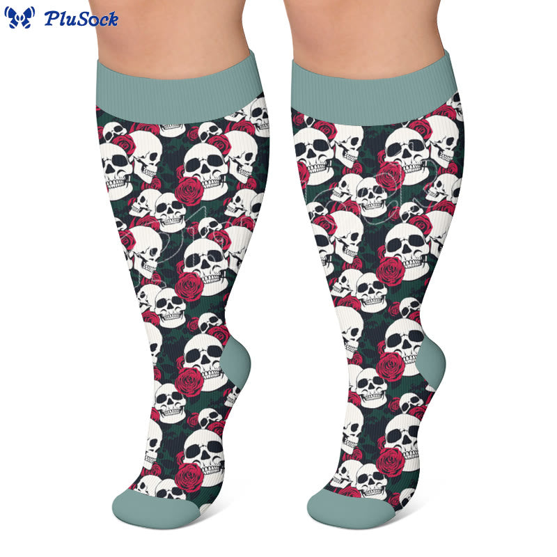 Chaussettes de compression à motif floral et tête de mort - image 2