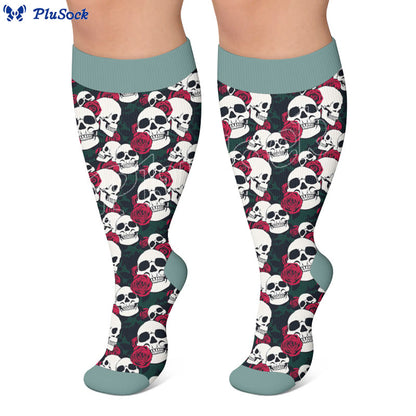 Chaussettes de compression à motif floral et tête de mort - image 2