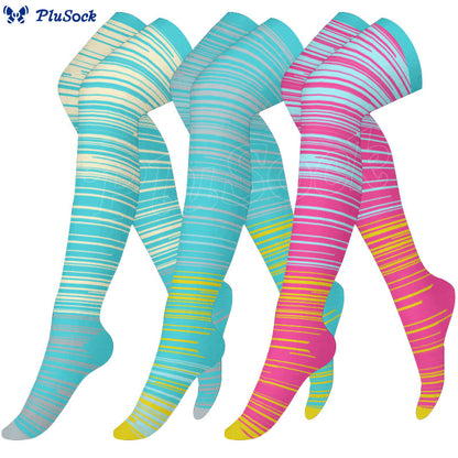 Chaussettes de compression montantes à rayures brillantes (3 paires) - image 0