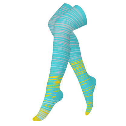 Chaussettes de compression montantes à rayures brillantes (3 paires) - Bleu - L/XL - image 3