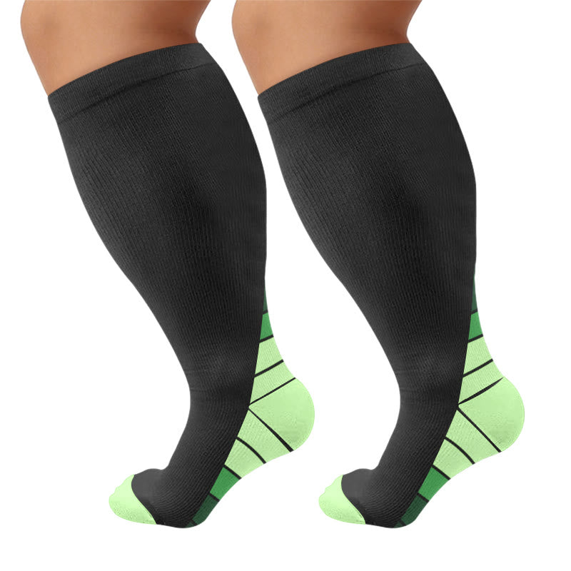Chaussettes de compression à rayures grandes tailles - Vert (1 paire) - 4XL - image 6