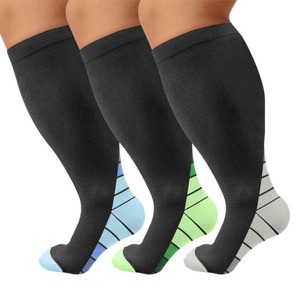 Chaussettes de compression à rayures grandes tailles - Multicolore (3 paires) - 4XL - image 1