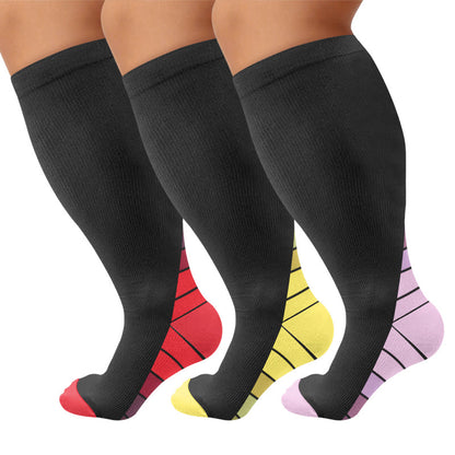 Chaussettes de compression à talon contrasté grandes tailles - Multicolore (3 paires) - 4XL - image 1