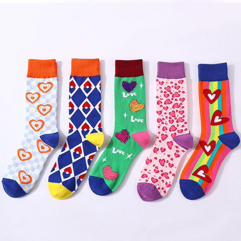 Chaussettes à motif cœur (5 paires) - Multicolore - EU38-45 (US5-11) - image 1