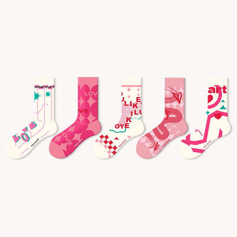 Chaussettes tendance roses (5 paires) - Multicolore - EU36-42(US3-8.5) - image 1