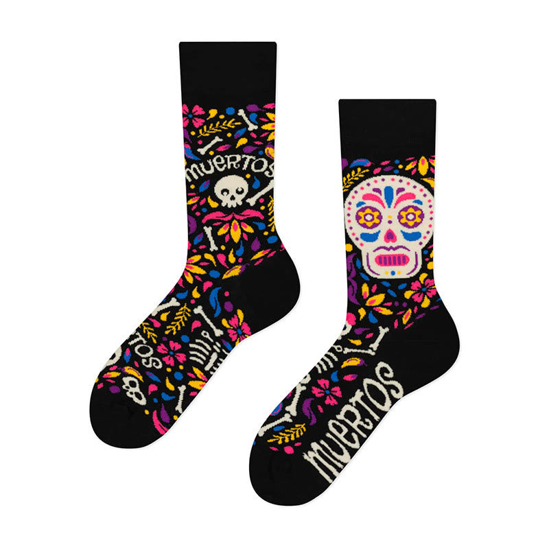 Chaussettes courtes créatives à motif tête de mort dépareillées (4 paires) - image 2