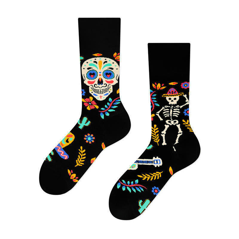 Chaussettes courtes créatives à motif tête de mort dépareillées (4 paires) - image 3