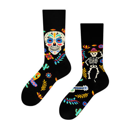 Chaussettes courtes créatives à motif tête de mort dépareillées (4 paires) - image 3