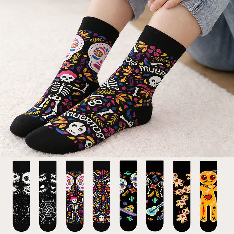 Chaussettes courtes créatives à motif tête de mort dépareillées (4 paires) - Multicolore - EU36-42(US3-8.5) - image 0