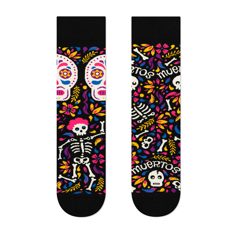 Chaussettes courtes créatives à motif tête de mort dépareillées (4 paires) - image 8