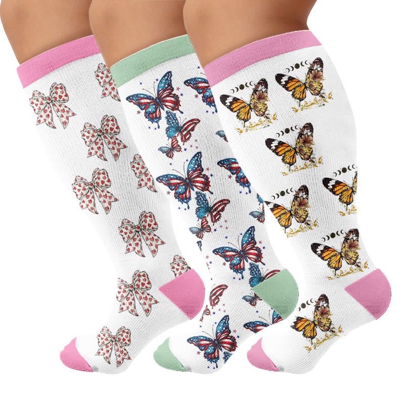Chaussettes de compression grandes tailles à motif papillon - image 1