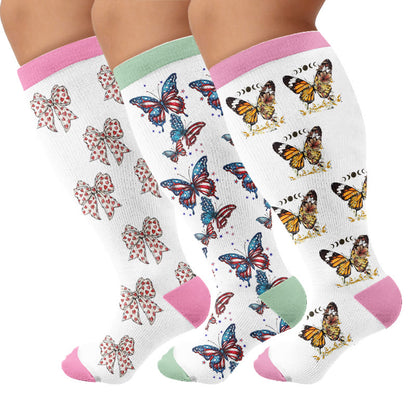 Chaussettes de compression grandes tailles à motif papillon - image 1