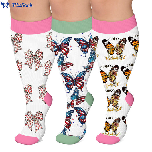 Chaussettes de compression grandes tailles à motif papillon - image 0