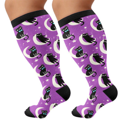 Chaussettes de compression Moon Star Cat grandes tailles - Violet (1 paire) - 4XL - image 8