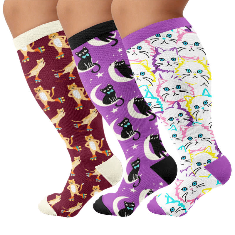 Chaussettes de compression Moon Star Cat grandes tailles - Multicolore (3 paires) - 4XL - image 4