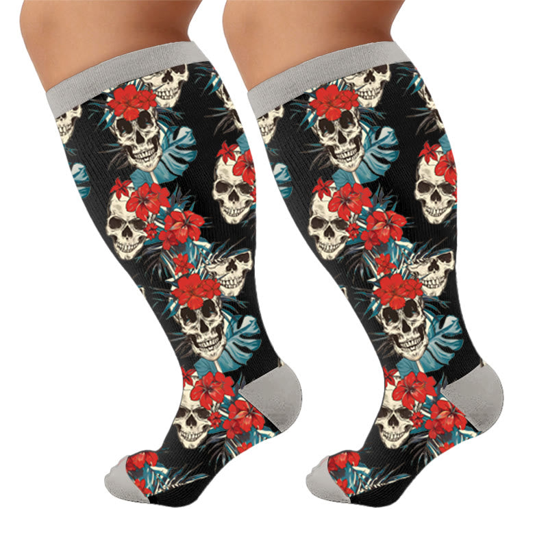 Chaussettes de compression à motif floral et tête de mort - Unique (1 paire) - 4XL - image 7