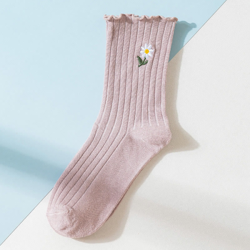 Chaussettes de nuit brodées à motif marguerite (8 paires) - Kaki - UE 36- 40(US 3-7) - image 13