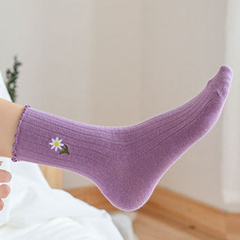 Chaussettes de nuit brodées à motif marguerite (8 paires) - image 2