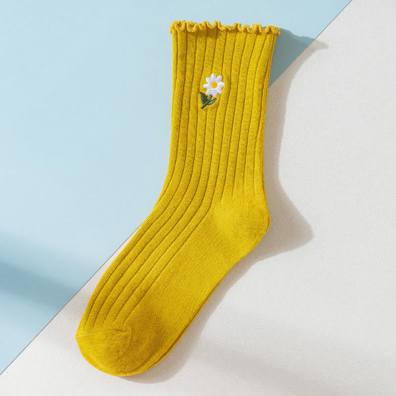 Chaussettes de nuit brodées à motif marguerite (8 paires) - Jaune - UE 36- 40(US 3-7) - image 14