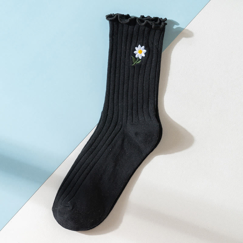 Chaussettes de nuit brodées à motif marguerite (8 paires) - Noir - UE 36- 40(US 3-7) - image 10
