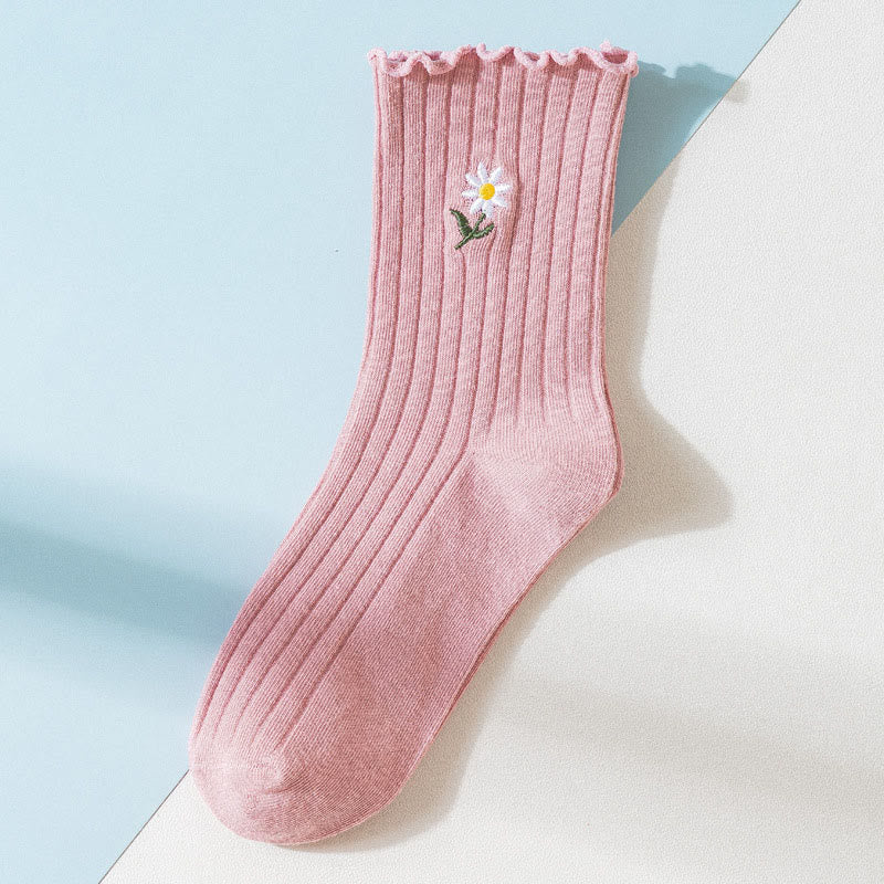 Chaussettes de nuit brodées à motif marguerite (8 paires) - Rose - UE 36- 40(US 3-7) - image 15
