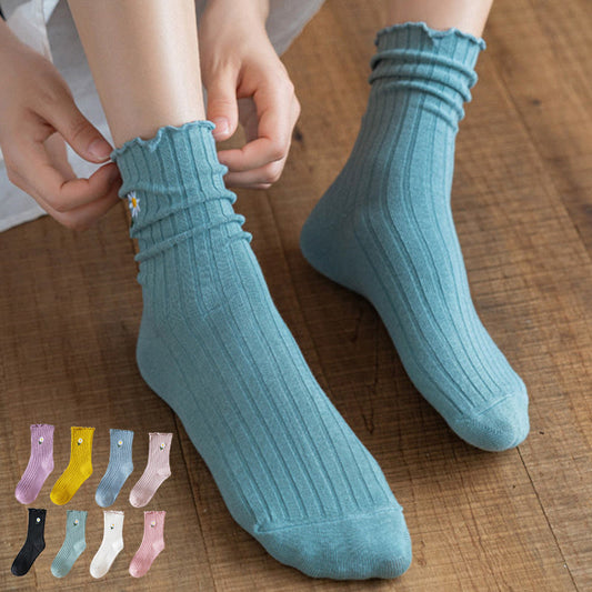 Chaussettes de nuit brodées à motif marguerite (8 paires) - Multicolore - UE 36- 40(US 3-7) - image 0
