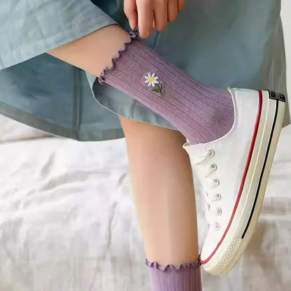 Chaussettes de nuit brodées à motif marguerite (8 paires) - image 5