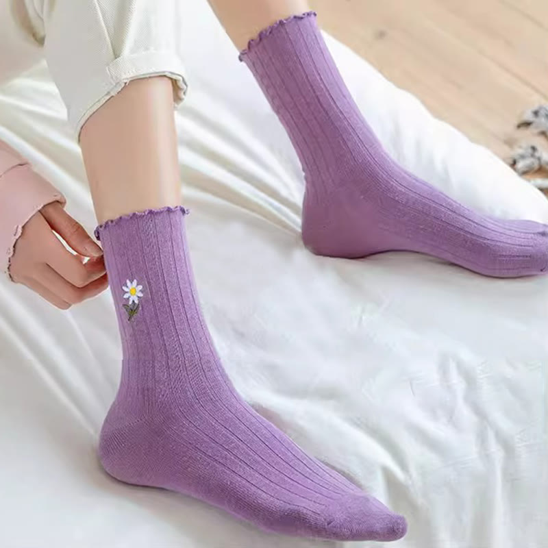 Chaussettes de nuit brodées à motif marguerite (8 paires) - image 1