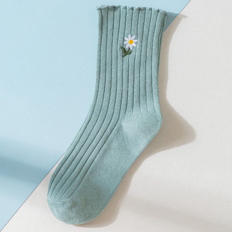 Chaussettes de nuit brodées à motif marguerite (8 paires) - Vert - UE 36- 40(US 3-7) - image 16