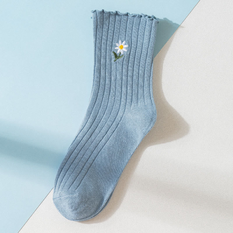 Chaussettes de nuit brodées à motif marguerite (8 paires) - Bleu - UE 36- 40(US 3-7) - image 11