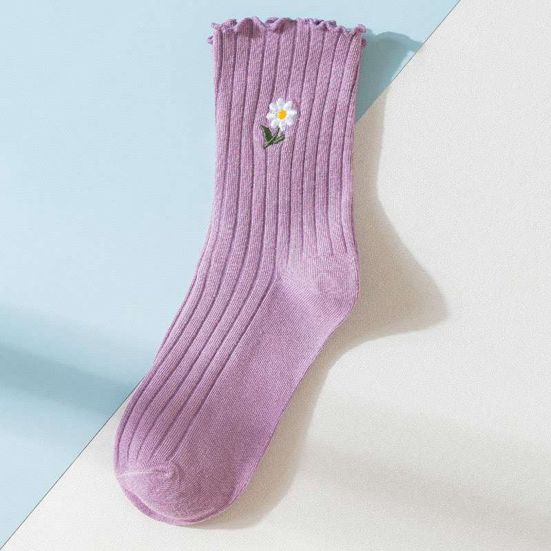 Chaussettes de nuit brodées à motif marguerite (8 paires) - Violet - UE 36- 40(US 3-7) - image 17